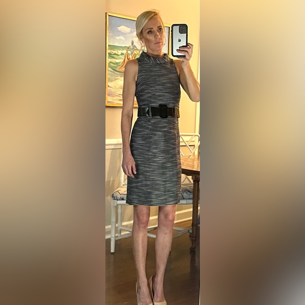 Etcetera, black & white belted sheath dress, sz. 0